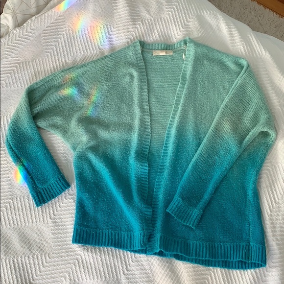 Forever 21 | Ombré Aqua Teal Blue Gradient Fade Open Sweater Medium Cardigan - Picture 2 of 8